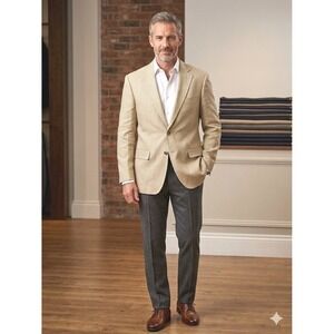Joseph Turner Yorkshire Mens 42R Linen Suit Jacket Beige Tessuti di Sondrio
